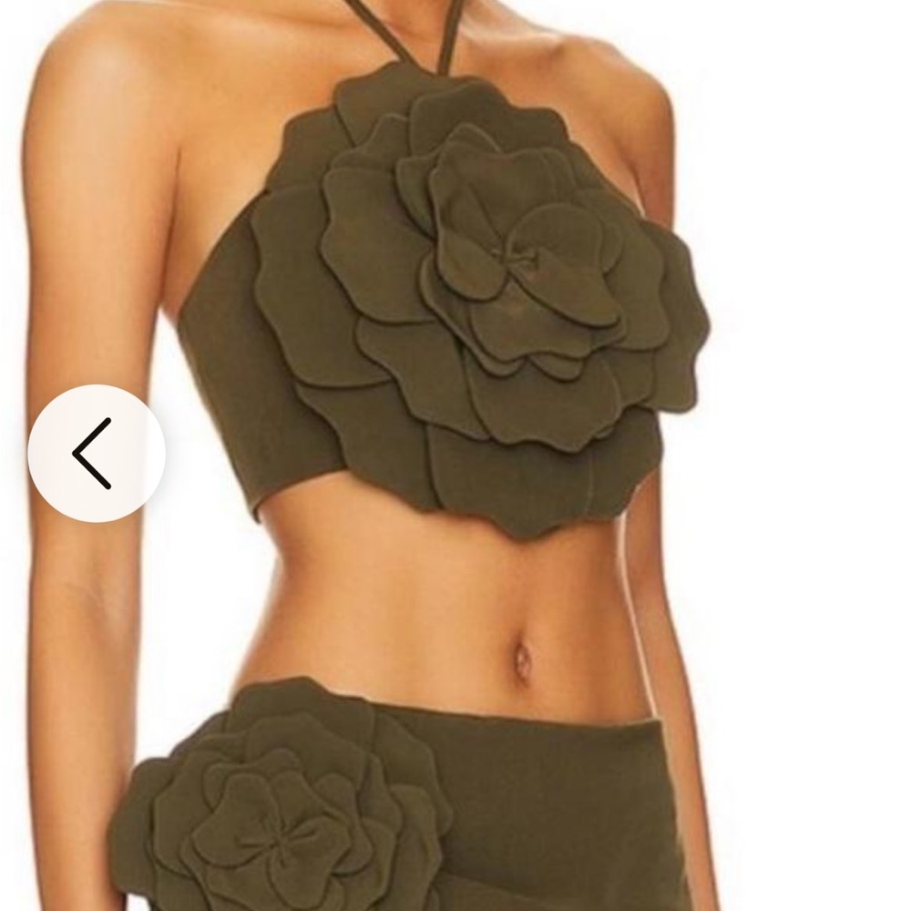 Lovers + Friends Khaki Floral Crop Top